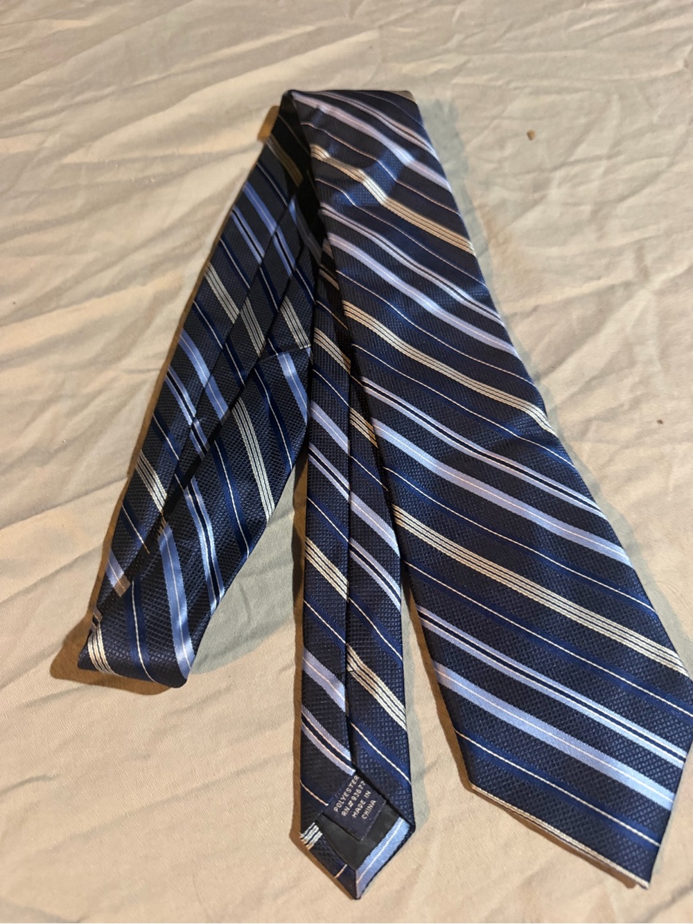 Stafford Navy Blue Striped Tie with Light Blue & Silver Accents